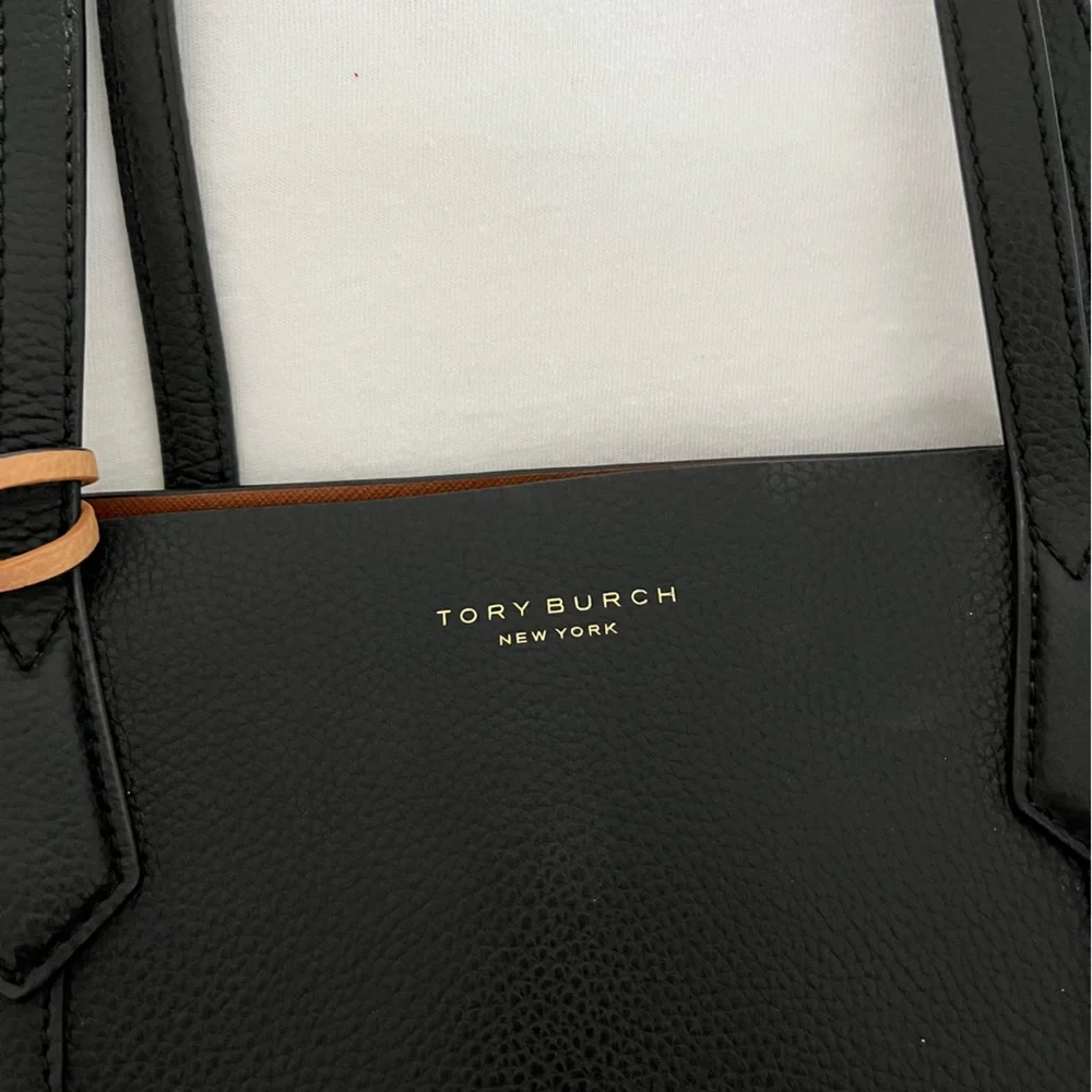 Tory Burch Black Leather Tote with Tan Accent